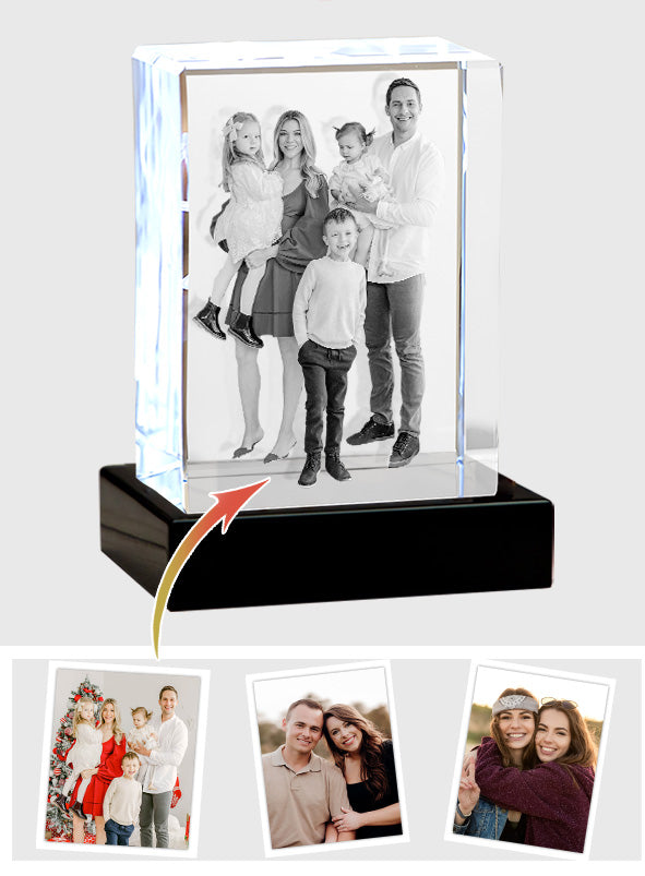 Individuelles Foto – Personalisierte Familien-Lasergravur auf 3D-Kristalllampe in Quaderform