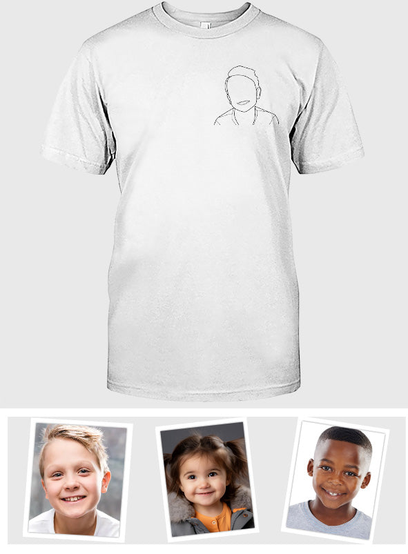 Individuelle Linienzeichnung – Personalisiertes, besticktes Kinder-T-Shirt
