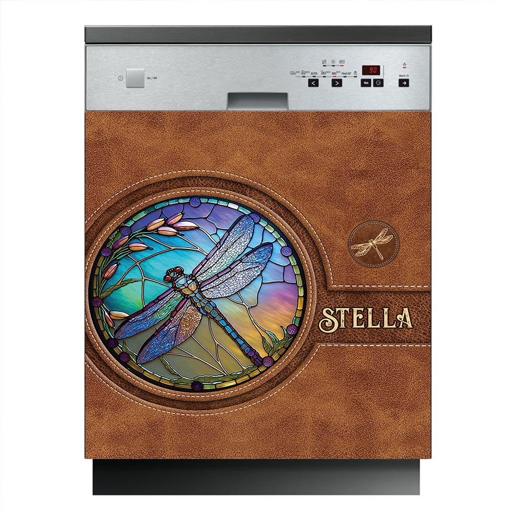 Libelle aus Buntglas – Personalisierte Libellen-Geschirrspülerabdeckung