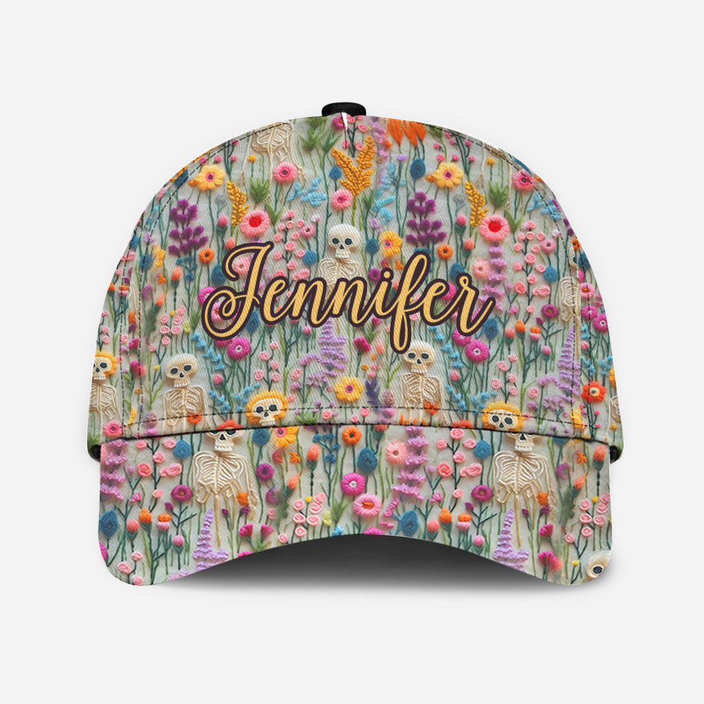 Blumenskelett - Personalisierte Totenkopf-Klassikkappe