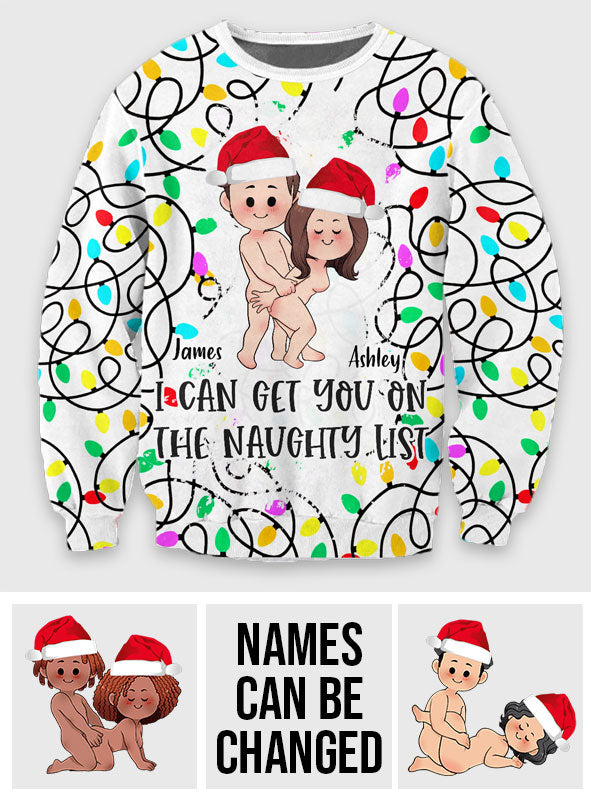 Ich kann dich auf die Liste der Unartigen bringen – Geschenk für Ehemann, Ehefrau, Freund, Freundin – Personalisierter hässlicher Pullover