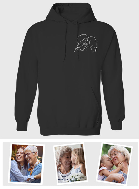 Individuelle Linienzeichnung – Personalisierter bestickter Oma-Hoodie