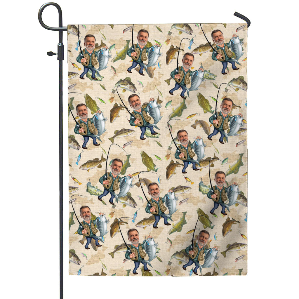 Lustiges Angelmotiv mit Foto - Personalisierte Angel-Gartenflagge