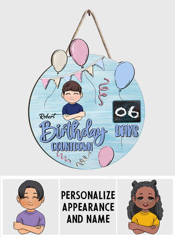 Geburtstags-Countdown - Personalisiertes Familien-Holzschild