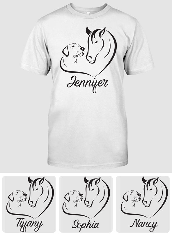 Pferd und Hund – Personalisiertes Pferde-T-Shirt und Hoodie