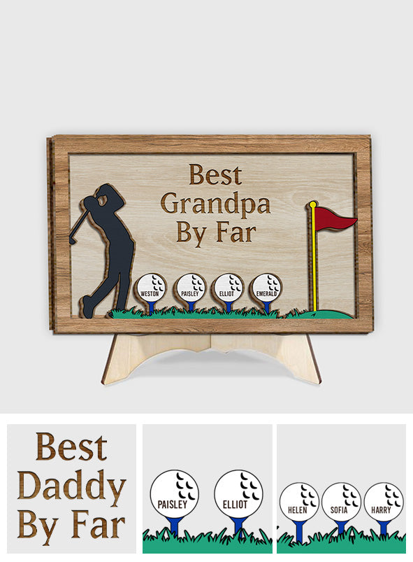 Bester Opa/Papa überhaupt – Personalisiertes zweilagiges Golf-Holzschild / Holzplakette