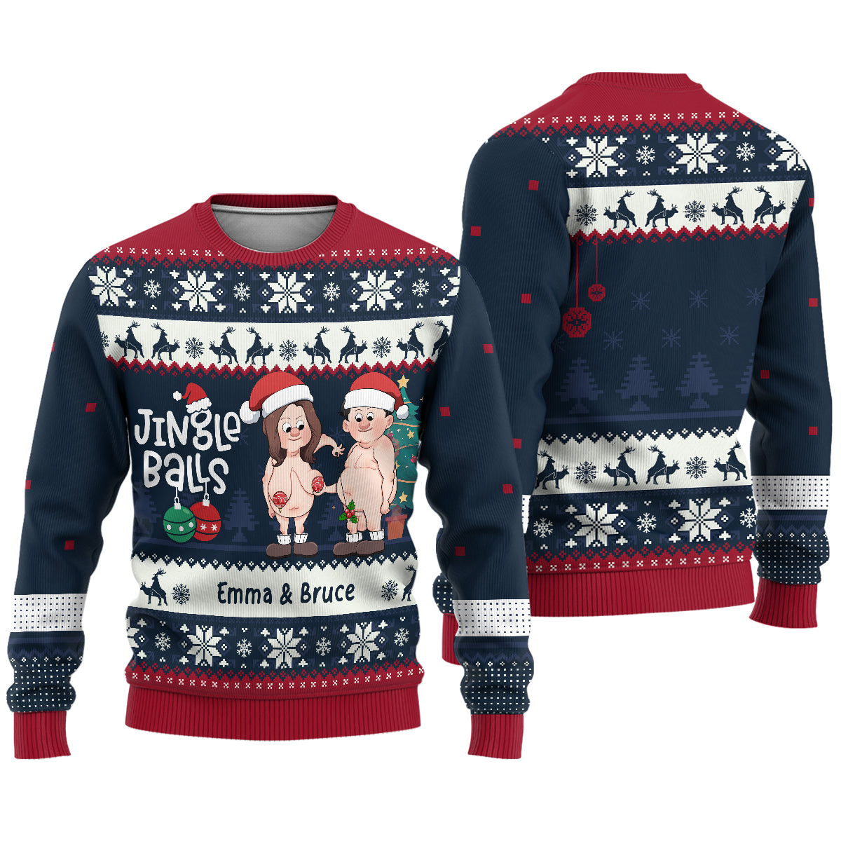 Jingle Balls & Tinsel Tits - Personalisierter hässlicher Paarpullover