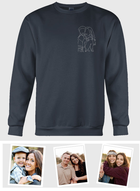 Individuelle Linienzeichnung – Personalisierter bestickter Pullover für Mütter