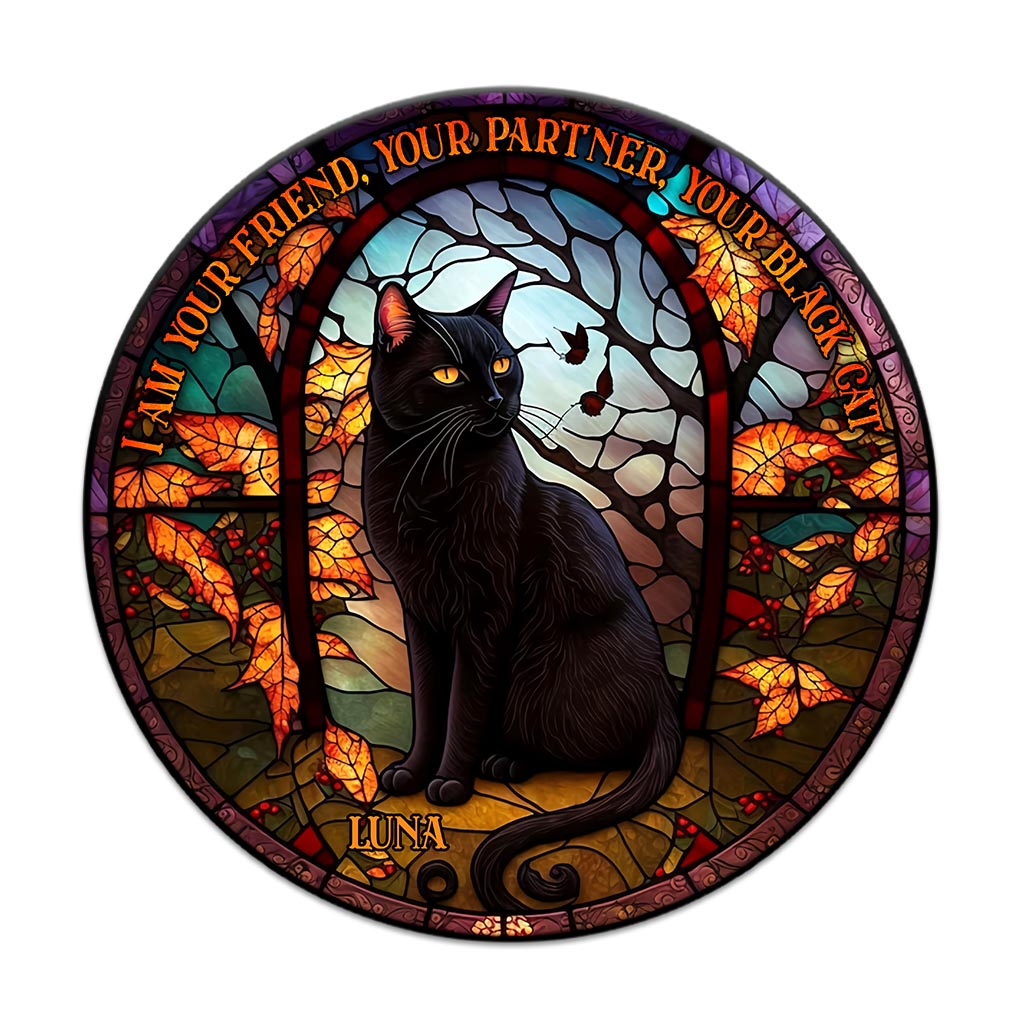 Black Cat - Personalized Black Cat Round Wood Sign
