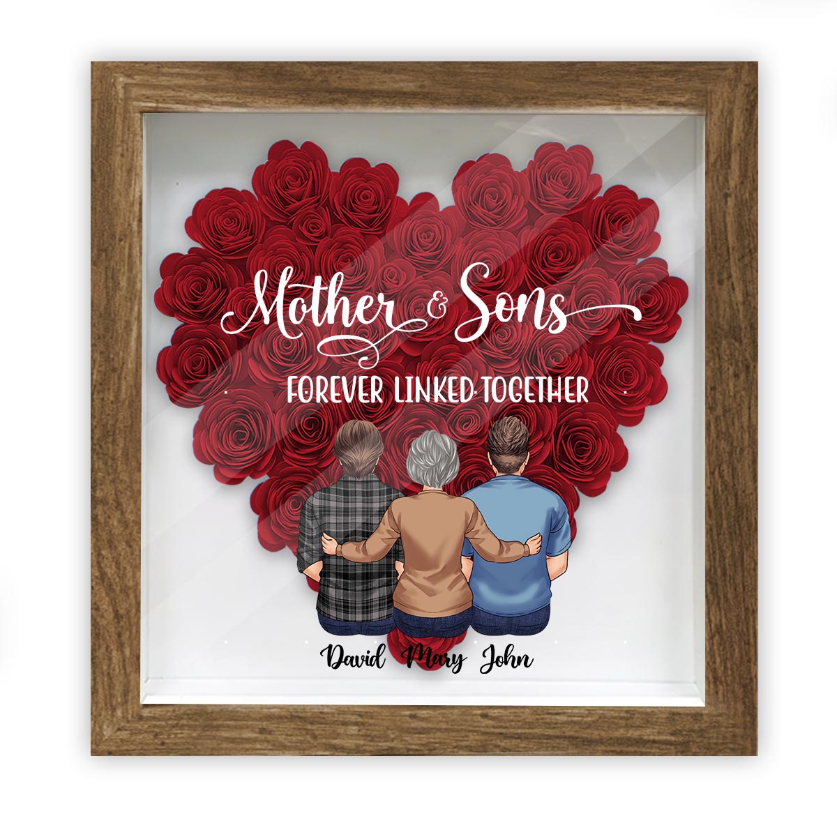 Mutter und Töchter – Geschenk für Mama, Tochter, Sohn – Personalisierte Blumen-Schattenbox
