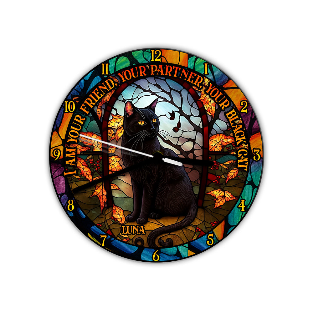 Schwarze Katze – Personalisierte Wanduhr mit schwarzer Katze