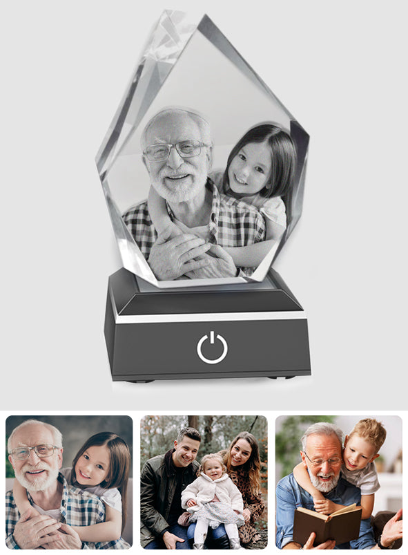 Foto nach Wunsch – Personalisierte Opa-Lasergravur, 3D-Kristalllampe in Eisbergform