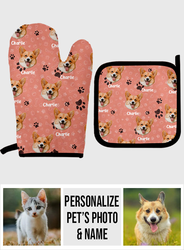 Personalisierte Haustierdecke mit Foto – Geschenk für Katzenliebhaber – Set aus personalisierten Topflappen und Ofenhandschuhen