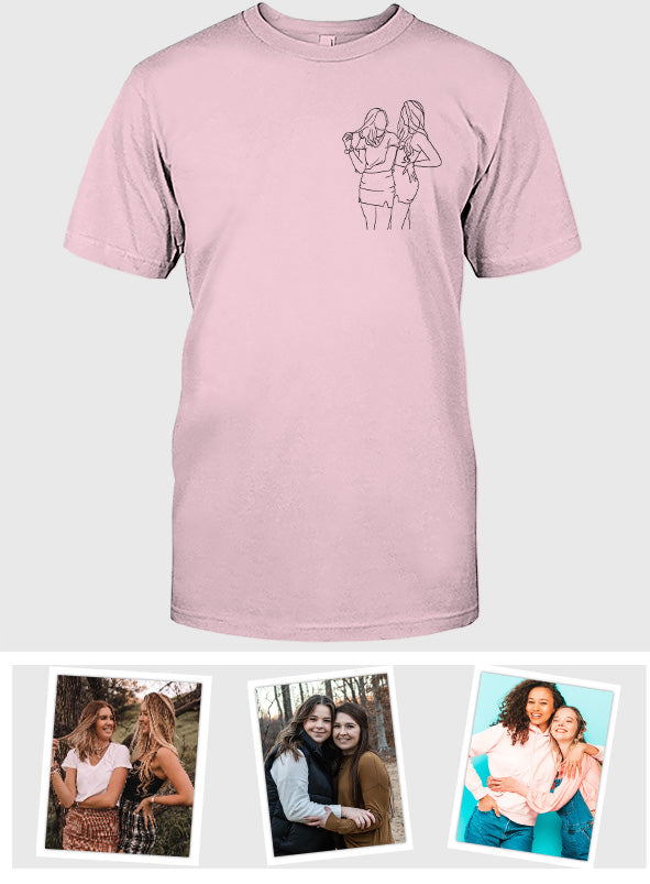 Individuelle Linienzeichnung – Personalisiertes, besticktes T-Shirt für die Tochter