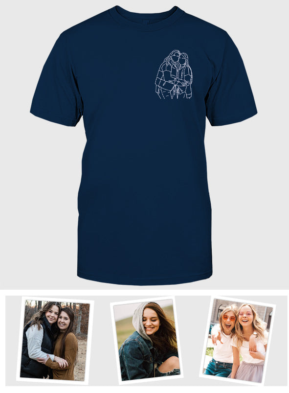 Individuelle Linienzeichnung – Personalisiertes, besticktes Geschwister-T-Shirt