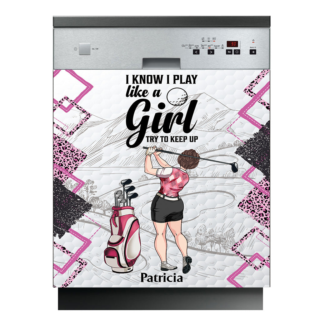 Golfunterricht – Golfgeschenk für sie, Freundin, Ehefrau, Tochter – Personalisierter Geschirrspülerdeckel
