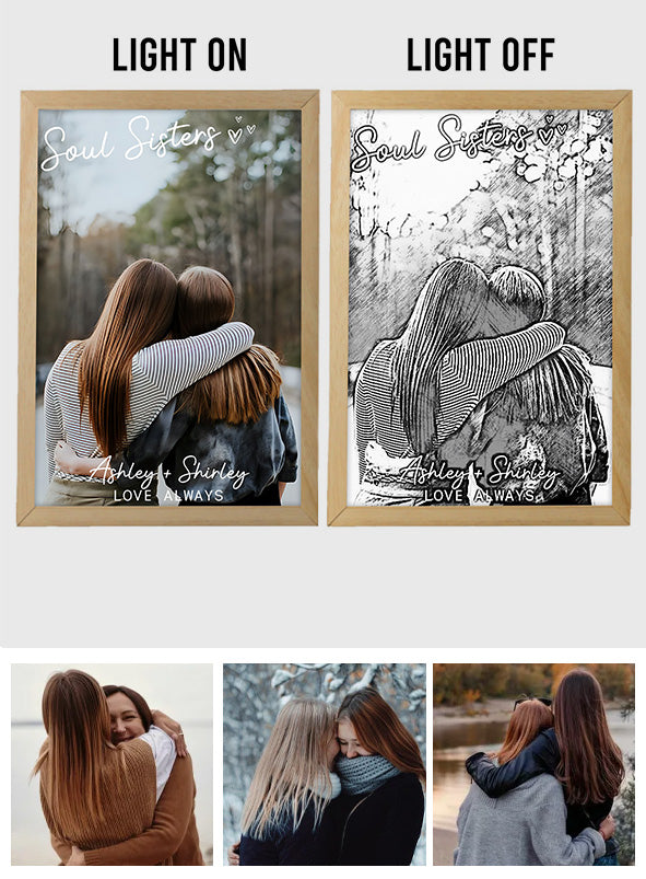 Beste Freundinnen lieben sich immer – Personalisierter Fotorahmen mit Lichterkette