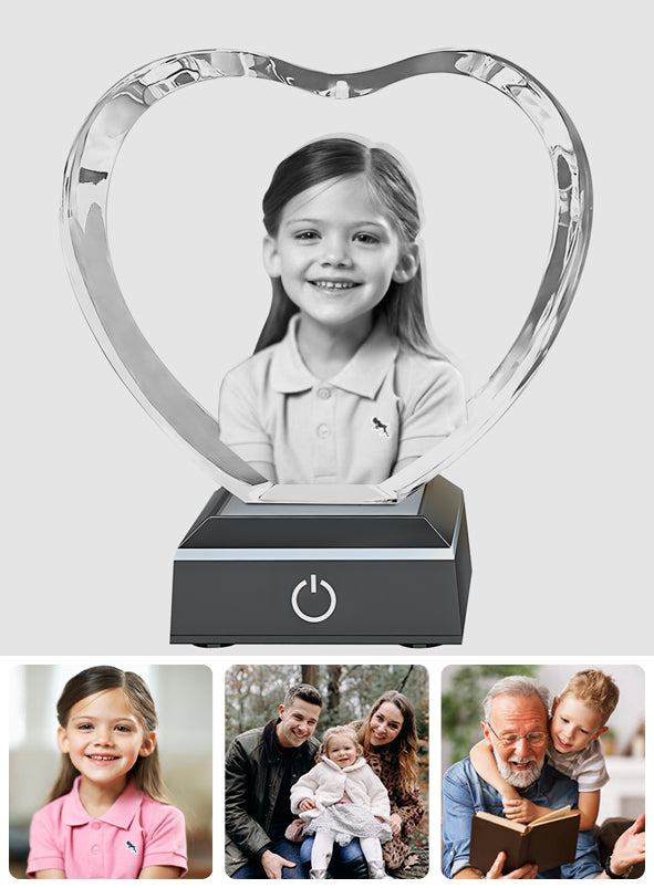 Custom Photo - Personalized granddaughter Laser Engraving 3D Heart Shaped Crystal Lamp