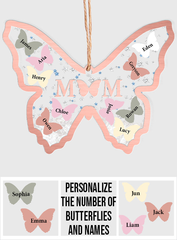 Schmetterlinge für Mutter und Kinder – Geschenk für Mama – Personalisierter 3-lagiger Schüttelanhänger