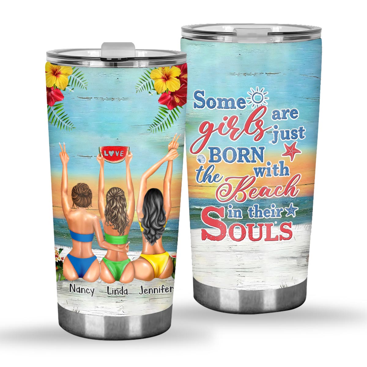 Ich liebe dich bis zum Strand und zurück – Geschenk für die beste Freundin/Schwester – Personalisierter Becher