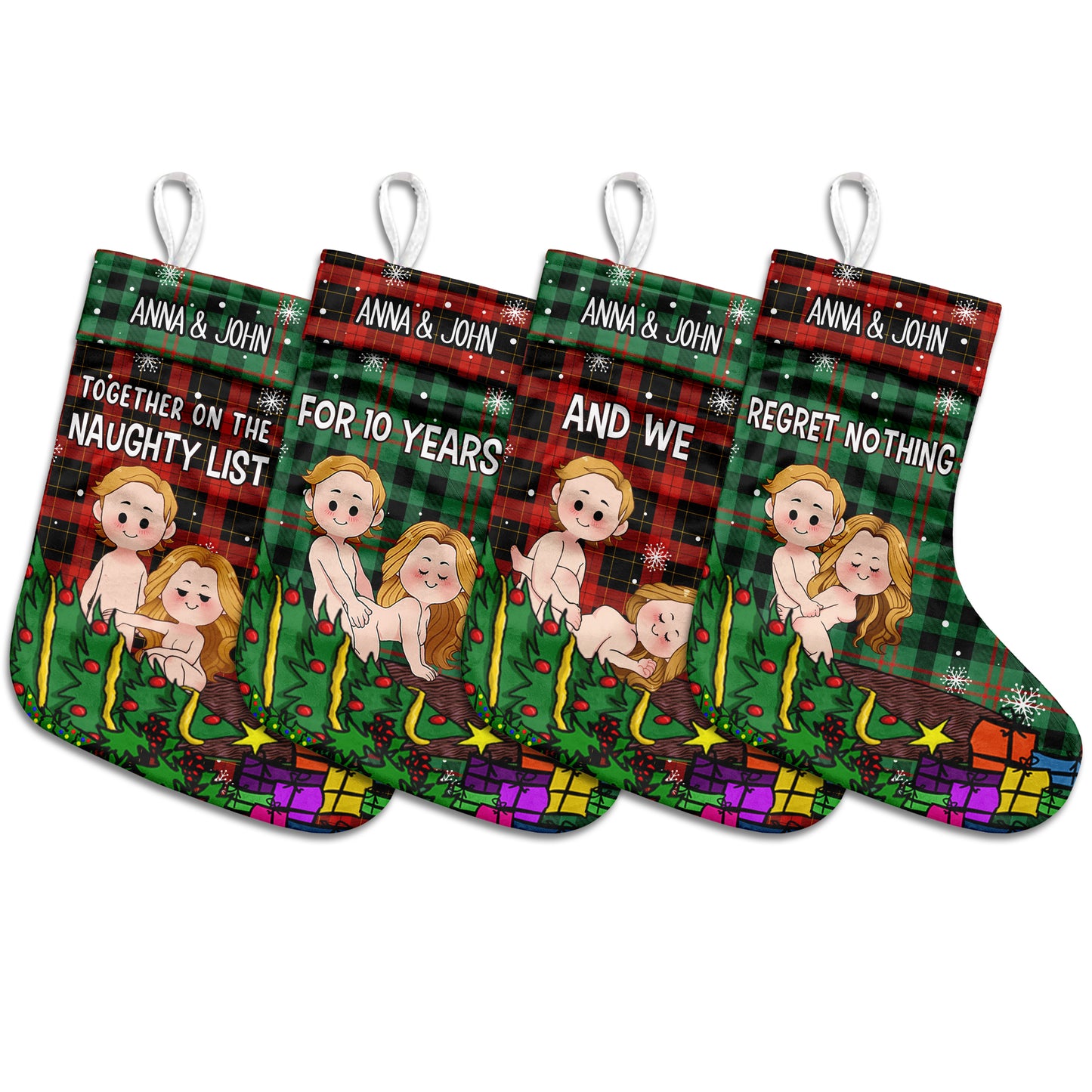 Together On The Naughty List - Personalized Couple Christmas Stockings