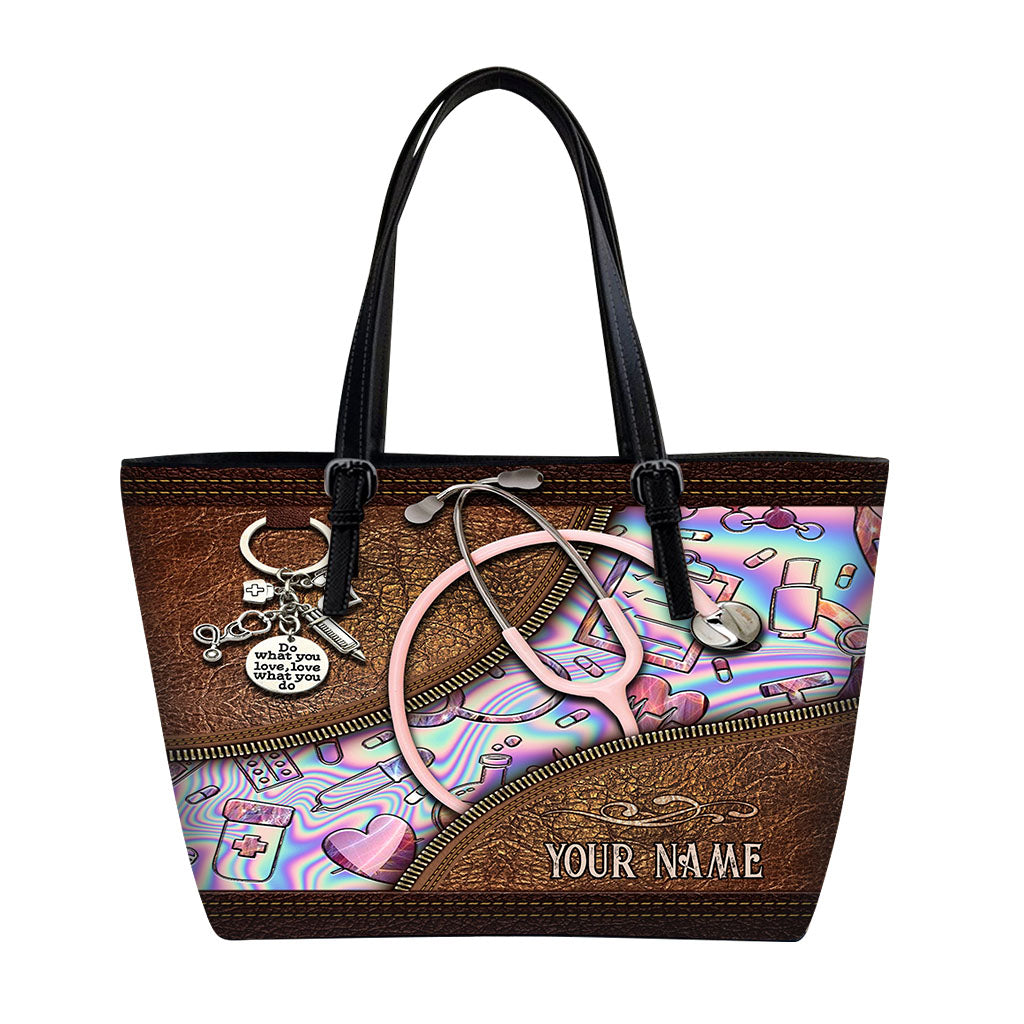 Pink Stethoscope - Personalized Nurse Leather Bag