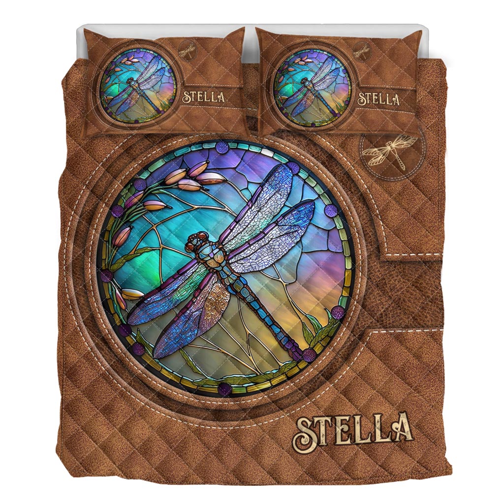 Stained Glass Dragonfly - Personalized Dragonfly Quilt Set