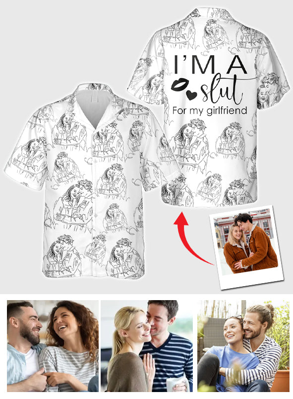 Custom Couple Line Drawing - Boyfriend and Girlfriend gift for boyfriend - Personalized Hawaiian Shirt