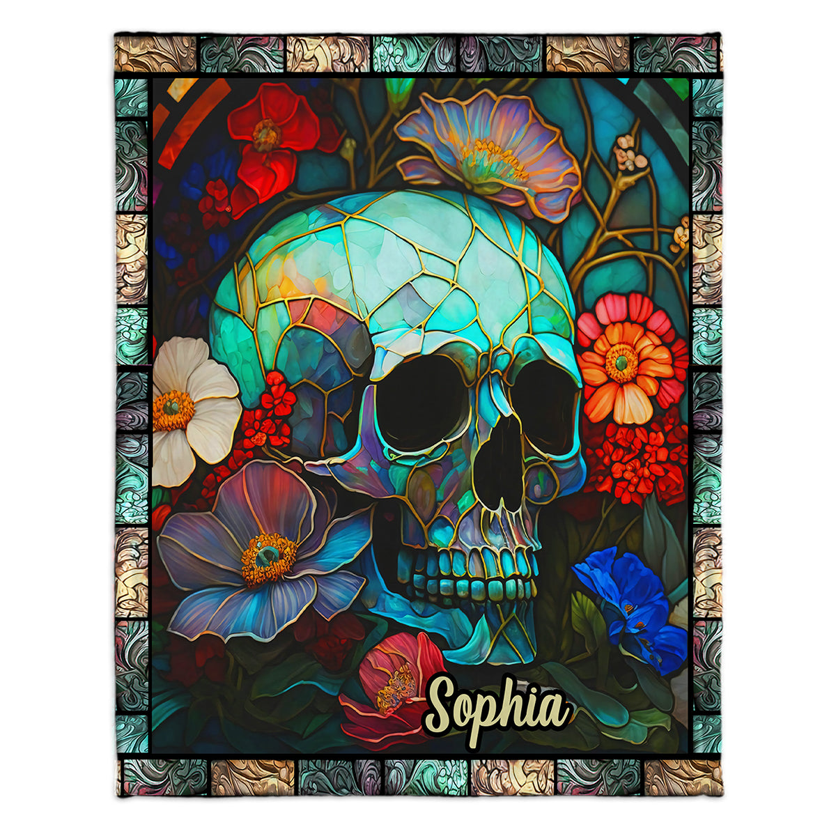 Totenkopf mit Blumenmuster – personalisierte Totenkopfdecke