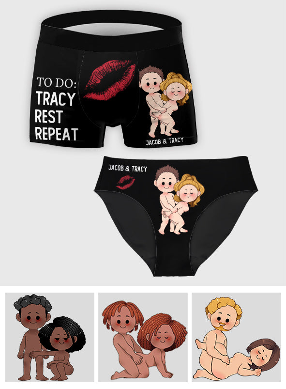 To-Do-Liste – Personalisierte Damen-Slips und Herren-Boxershorts für Paare