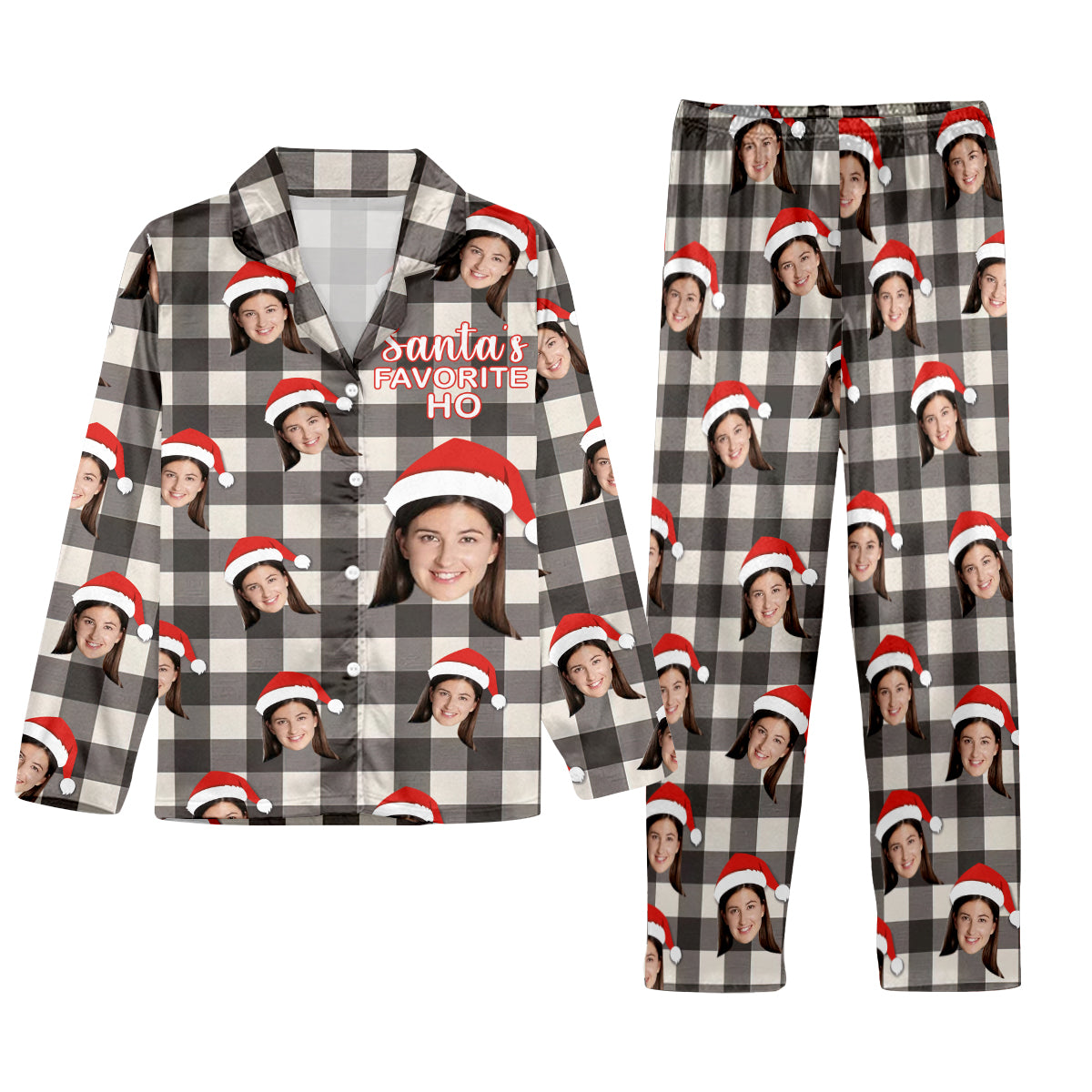 Santas Lieblings-Ho - Personalisierter Partner-Pyjama mit Knopfleiste