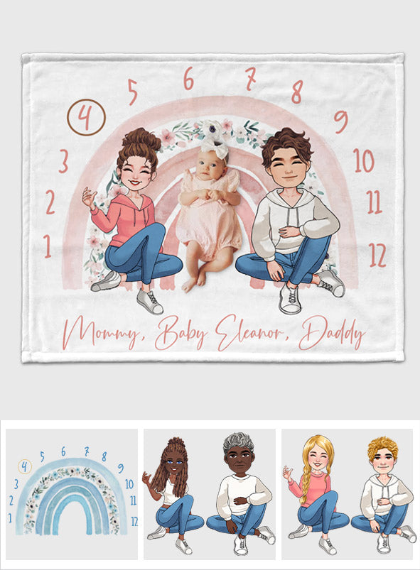 Monatliche Meilensteine für Babys mit Mama und Papa – Geschenk für Neugeborene – Personalisierte Decke