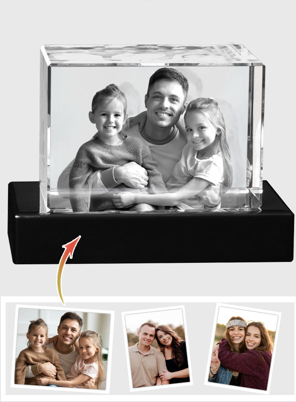 Custom Photo - Personalized Step Dad Laser Engraving 3D Cuboid Shaped Crystal Lamp