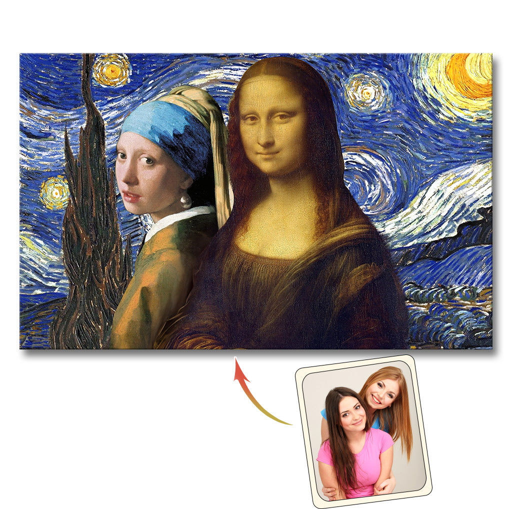 Beste Freundin Selfie Mona Lisa Mädchen mit Perlenohrringen - Personalisierte Beste Freundin Leinwand und Poster