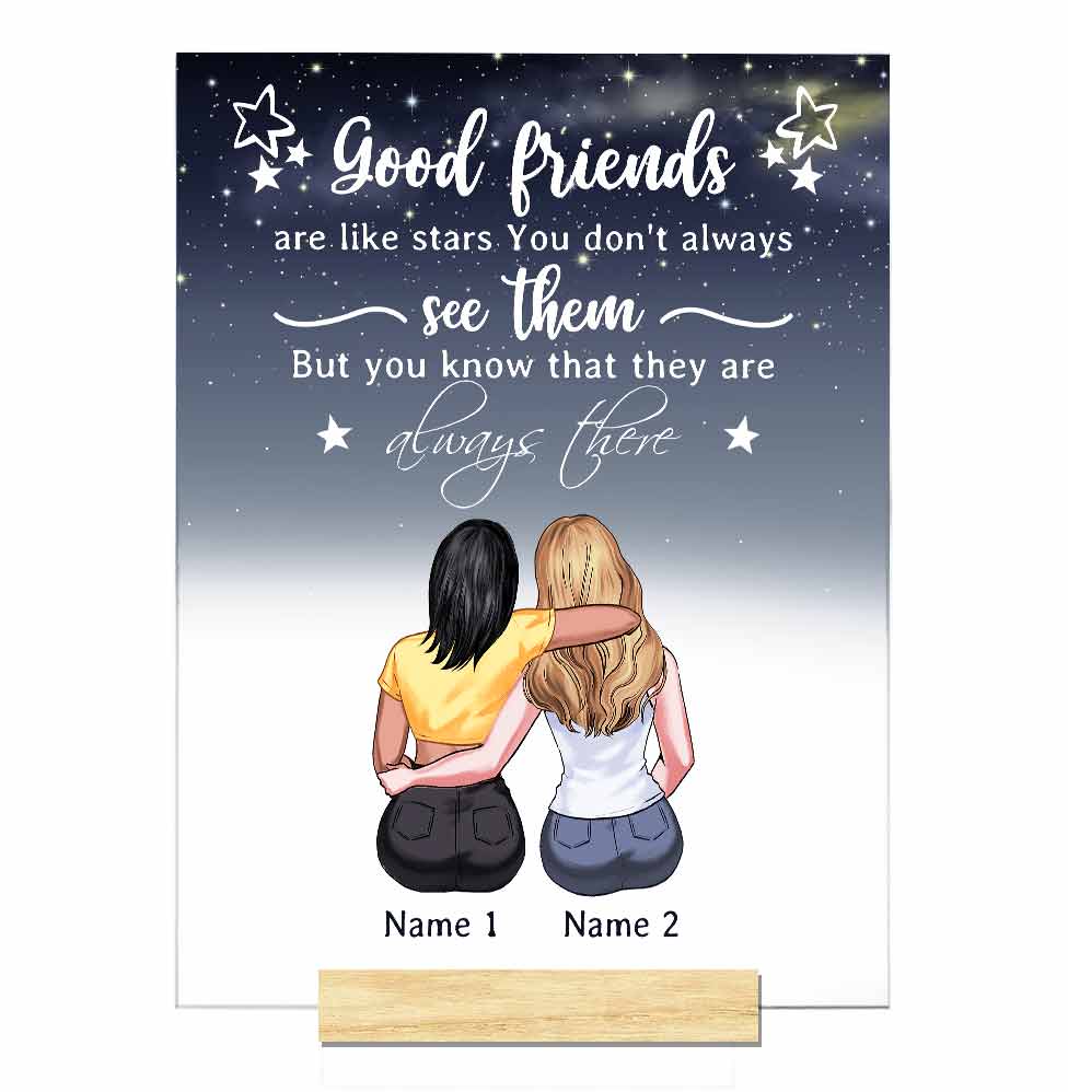 Gute Freunde sind wie Sterne – Personalisierte, transparente Acrylplakette für beste Freunde