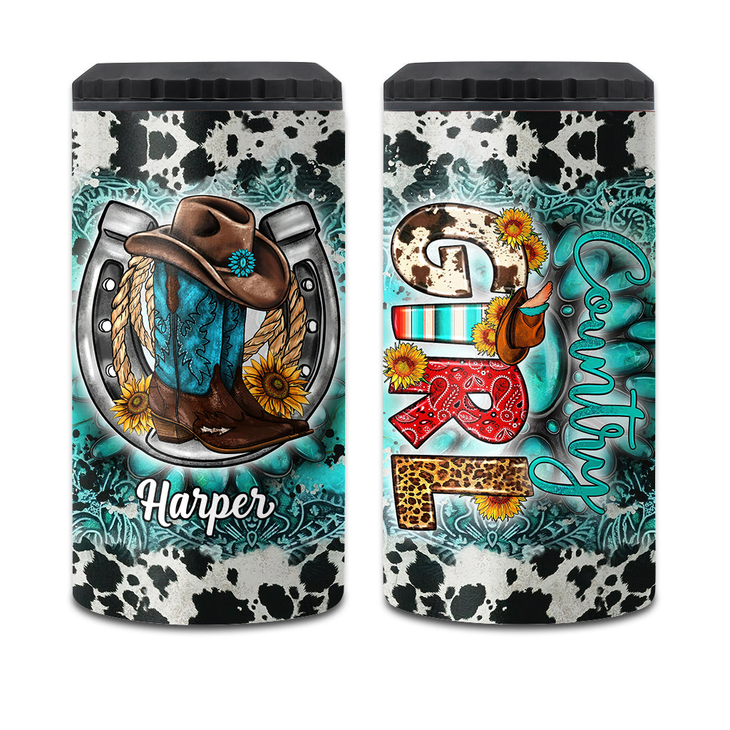 Country Girl Sunflower Turquoise Blue - Personalized Horse Can Cooler
