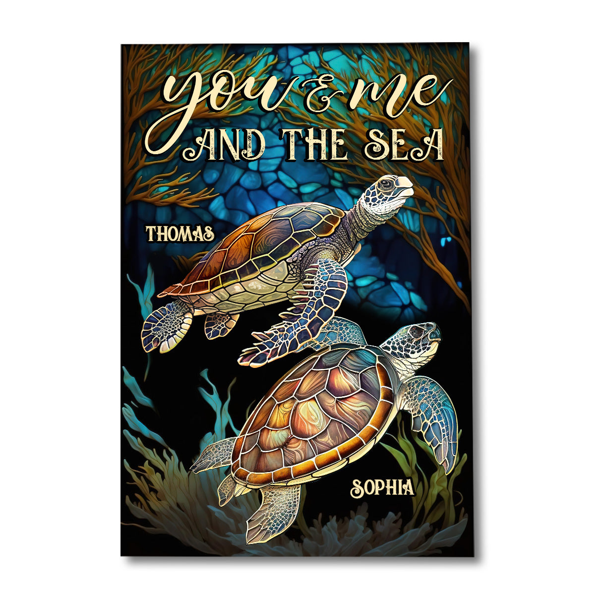 Stained Glass Turtle Couple - Personalized Turtle Canvas and Poster