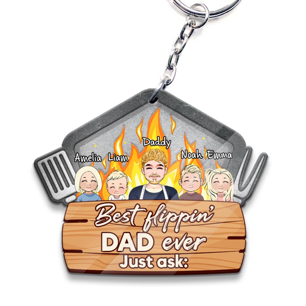 Best Flippin' Dad - Personalized Father's Day Father Keychain (Printed On Both Sides)