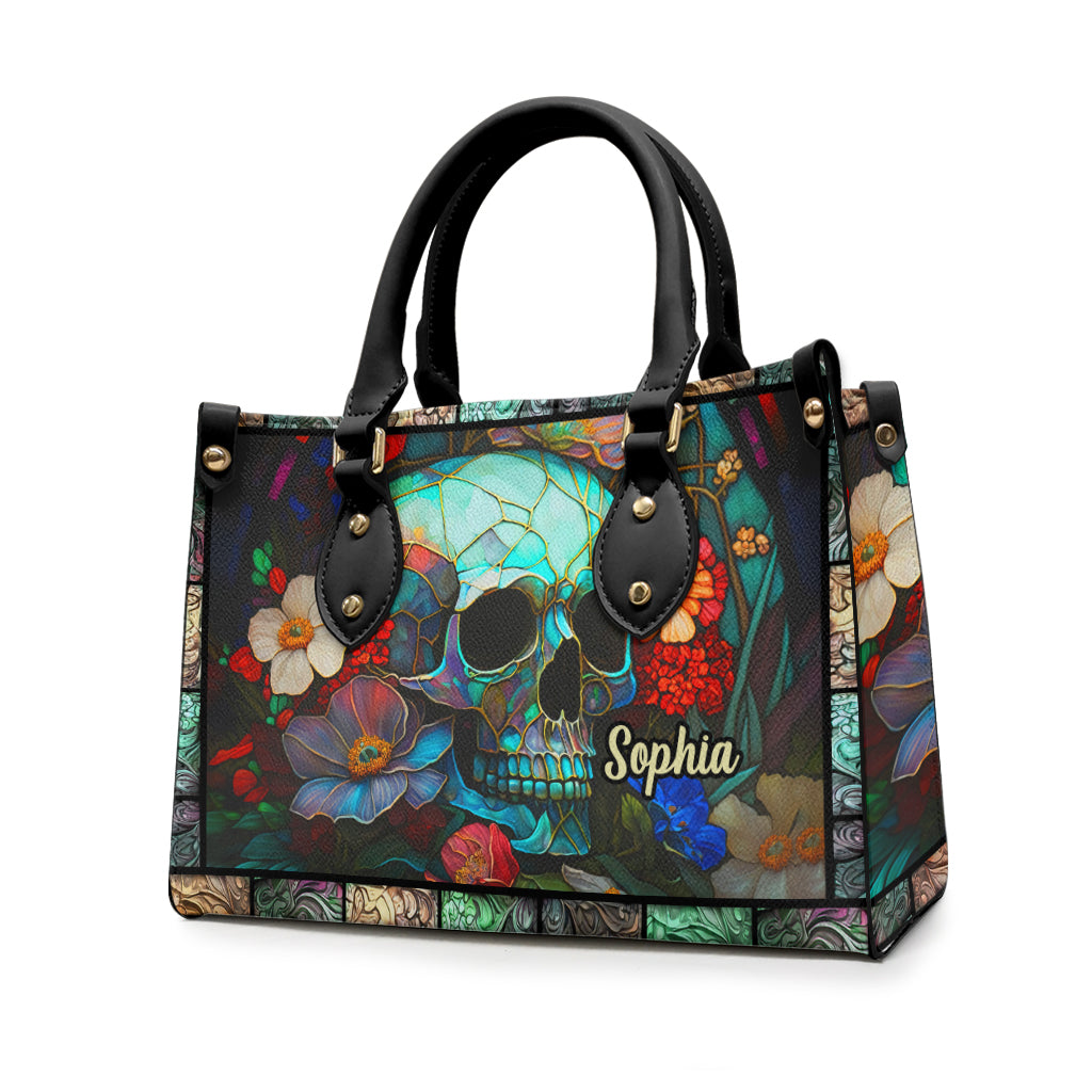 Blumen-Totenkopf - Personalisierte Totenkopf-Lederhandtasche