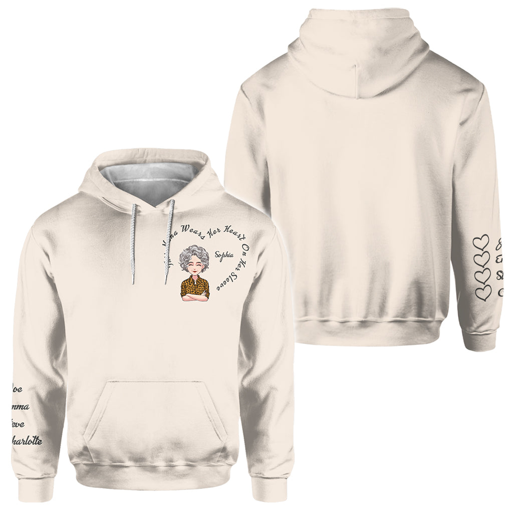 This Nana Wears Her Heart - Personalized Mother's Day Grandma All Over Hoodie
