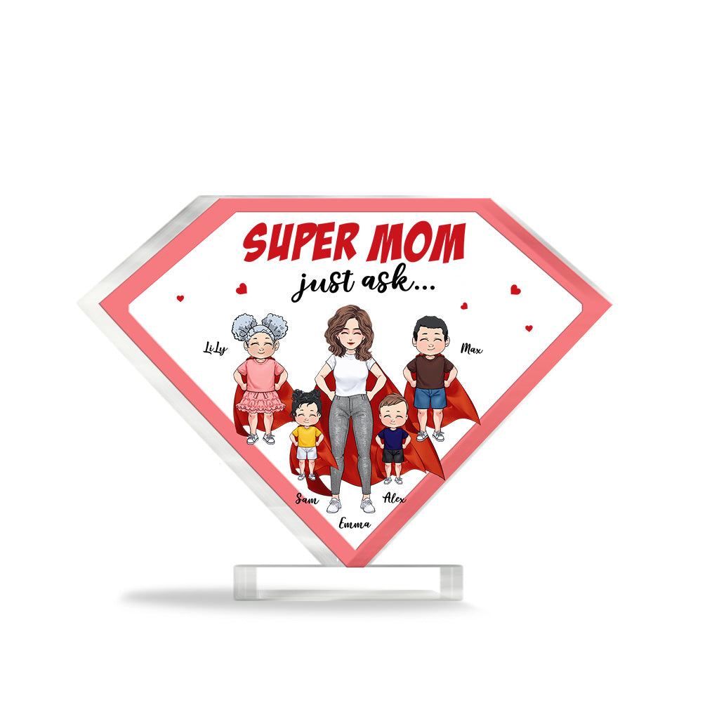 Super-Mama – Personalisierte Acrylplakette in individueller Form zum Muttertag