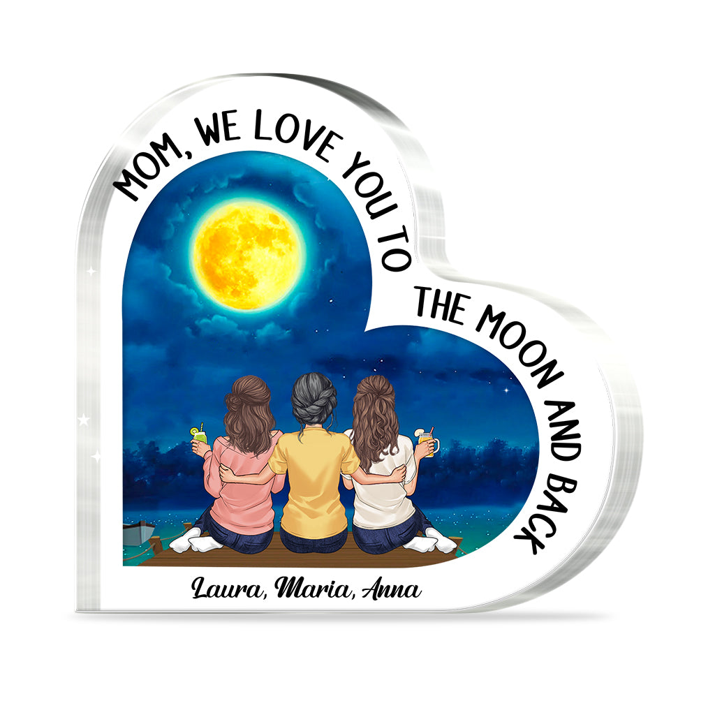 Mond und zurück – Geschenk für Mama, Oma – Personalisierte Acrylplakette in individueller Form