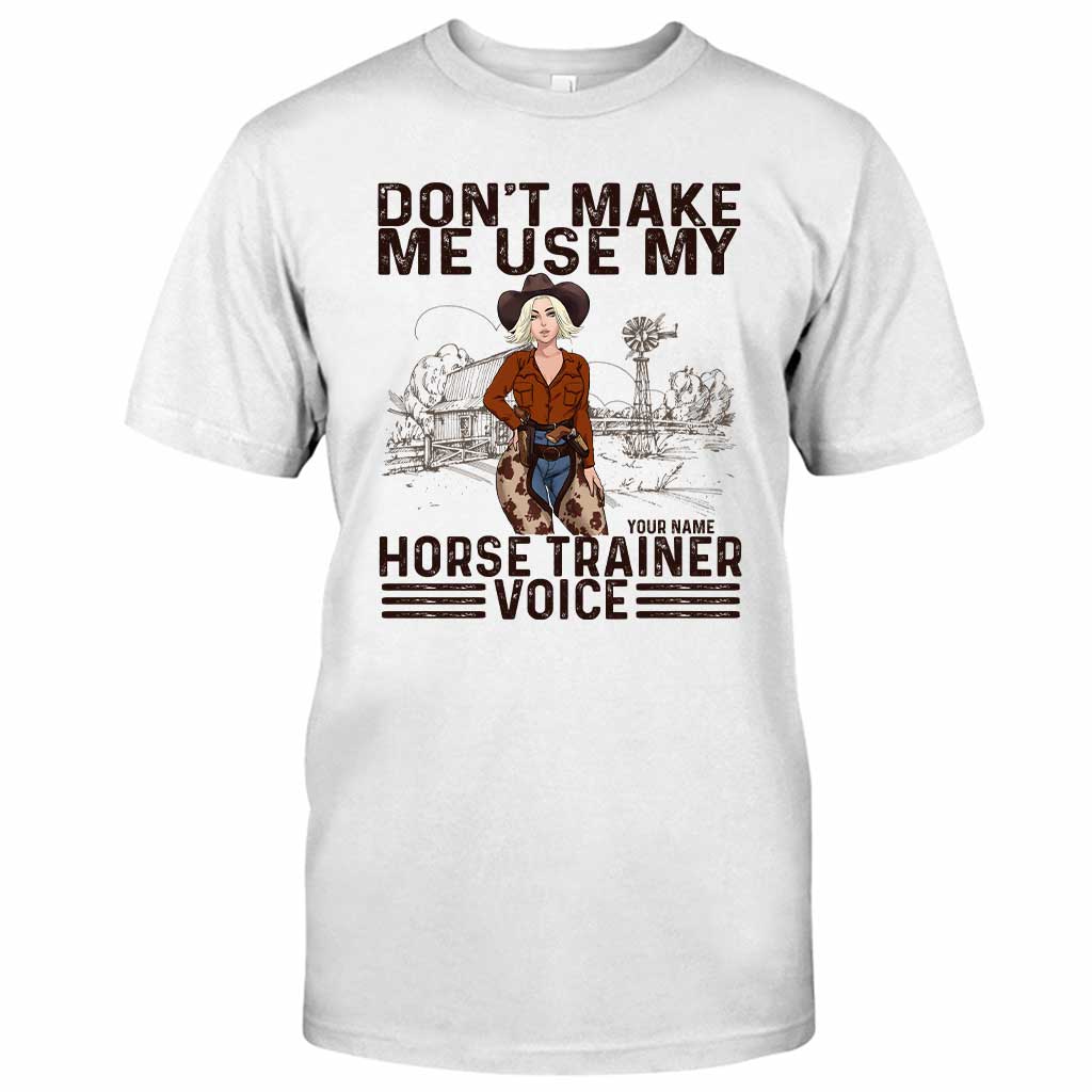 „Zwing mich nicht, meine Pferdetrainerstimme zu benutzen!“ – Personalisiertes Pferde-T-Shirt und Hoodie