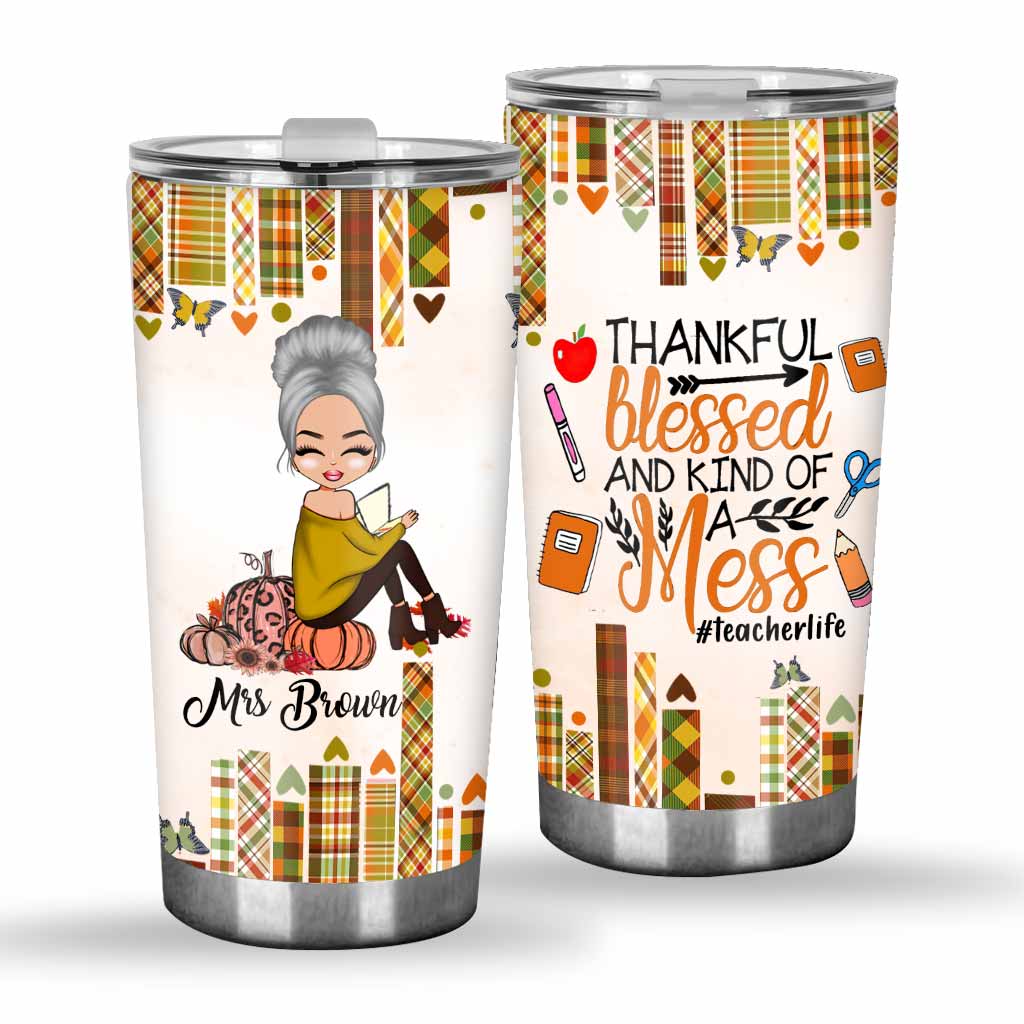 Dankbar, gesegnet und irgendwie chaotisch – personalisierter Lehrer-Trinkbecher