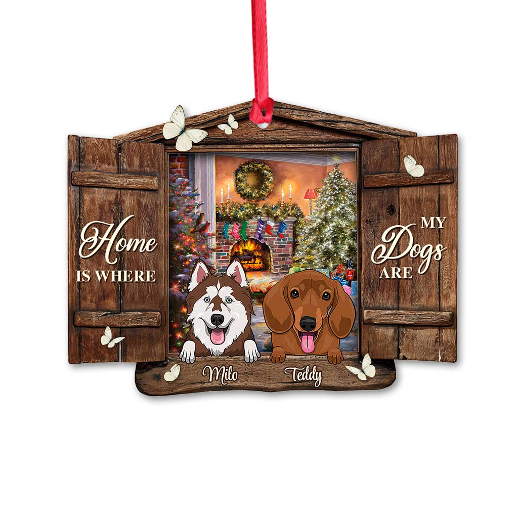 Zuhause ist da, wo meine Hunde sind – personalisierter Weihnachtsschmuck (beidseitig bedruckt)