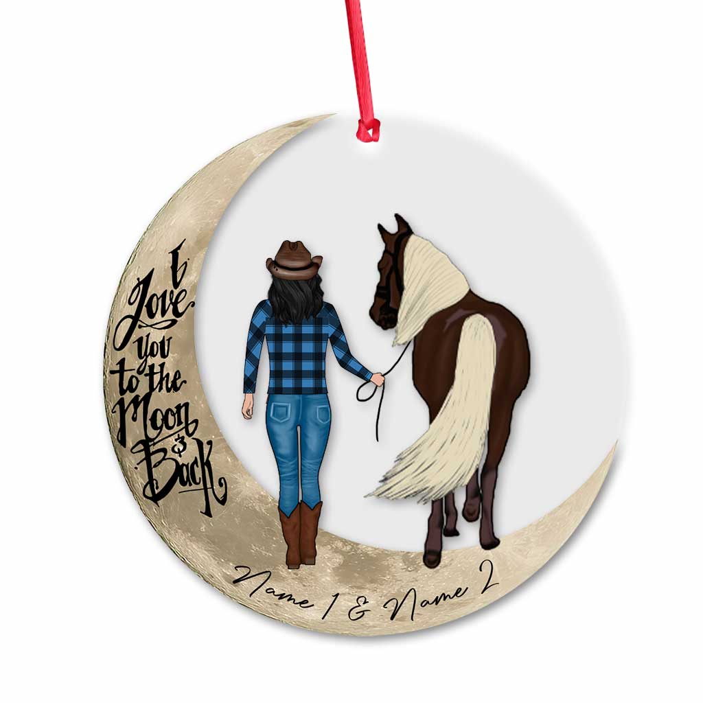 Ich liebe dich bis zum Mond und zurück – Personalisierter transparenter Weihnachtspferde-Anhänger