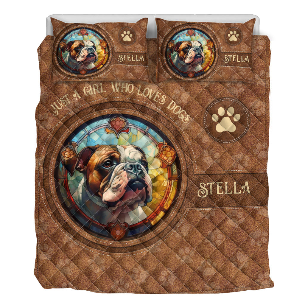 Hund aus Buntglas – Personalisierte Hunde-Quilt-Set