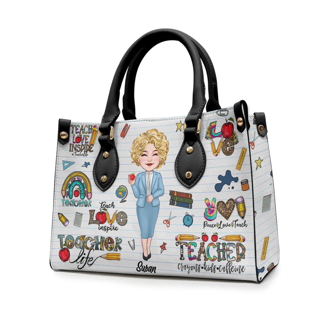 Lehrerleben – Personalisierte Lederhandtasche für Lehrer