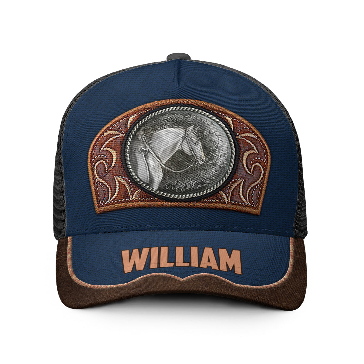Vintage Horse - Personalisierte Trucker-Kappe mit Pferdemotiv (Schwarzes Netzgewebe)