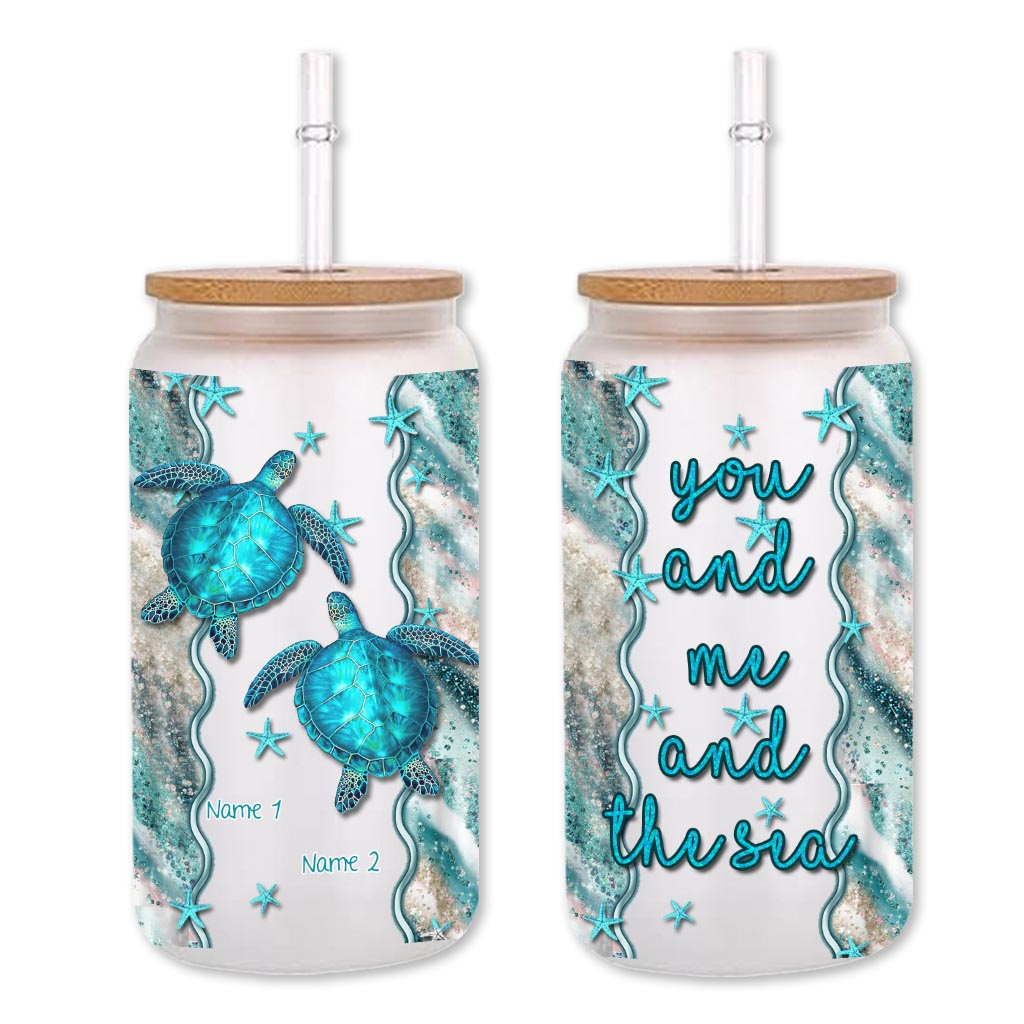 You And Me And The Sea - Personalized Turtle Can Glass